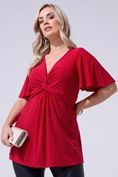 YOURS LONDON Plus Size Red Knot Detail Front Top | Yours Clothing 3