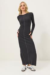 PixieGirl Petite Women's Grey Wash Contrast Stitch Maxi Dress | PixieGirl 1