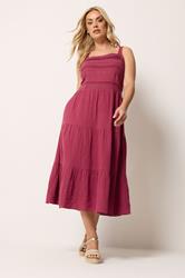 YOURS Plus Size Pink Cheesecloth Pleated Tiered Dress | Yours Clothing 2