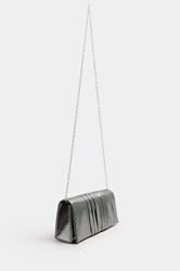 Silver Faux Leather Metallic Clutch Bag