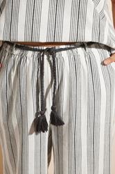 YOURS Plus Size White Stripe Belted Wide Leg Linen Trousers | Yours Clothing 6
