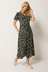 M&Co Chocolate Brown Polka Dot Twist Front Midi Dress | M&Co 3