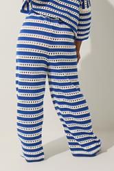 LIMITED COLLECTION Plus Size Blue & White Stripe Crochet Wide Leg Trousers | Yours Clothing 4