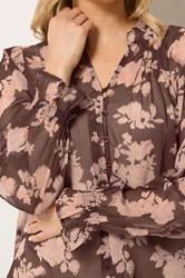 LTS Tall Women's Brown Abstract Floral Sheer Pintuck Blouse | Long Tall Sally 4
