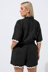 LIMITED COLLECTION Plus Size Black Scallop Linen Shorts | Yours Clothing 4