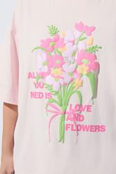 LIMITED COLLECTION Plus Size Pink 'All You Need Is Love & Flowers' T-Shirt | Yours Clothing 4