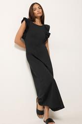 PixieGirl Petite Women's Black Frill Sleeve Cotton Maxi Dress | PixieGirl 2