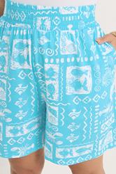 YOURS Plus Size Blue Mixed Shell Shirred Shorts | Yours Clothing 5