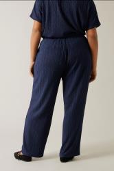 EVANS Plus Size Navy Blue Plisse Wide Leg Trousers | Evans 4