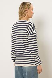 LTS Tall Navy Blue Stripe Embroidered 'Le Marais' Slogan Sweatshirt | Long Tall Sally  4