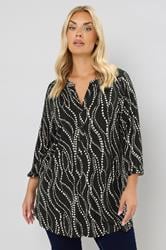YOURS Plus Size Black Spot Print Half Placket Shirt | Yours Clothing 3