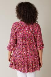 EVANS Plus Size Pink Leopard Print Tie Neck Blouse | Evans 2