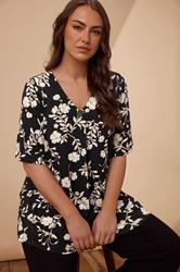 EVANS Plus Size Black Floral Pleat Swing Top | Evans 3