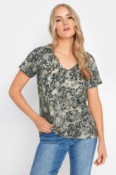 LTS Tall Grey Camo Leopard Print Cotton V-neck Top | Long Tall Sally 3