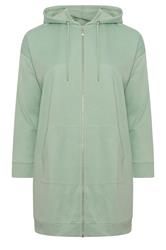 YOURS Curve Sage Green Longline Zip Hoodie