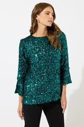 M&Co Green Sequin Flute Sleeve Top | M&Co 1