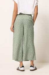 PixieGirl Petite Women's Sage Green Leaf Print Cropped Trousers | PixieGirl 2
