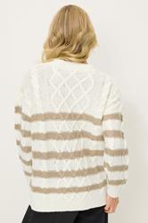 PixieGirl Petite Women's Ivory White Striped Cable Knit Jumper | PixieGirl 2