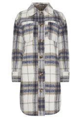 PixieGirl Petite Women's Blue Blurred Check Print Longline Shacket | PixieGirl 7