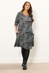 YOURS Plus Size Grey Abstract Soft Touch Pocket Dress | Yours Clothing 1