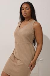 LIMITED COLLECTION Plus Size Beige Brown Faux Suede Pinafore Dress | Yours Clothing 1