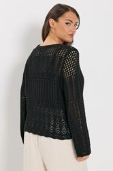 YOURS Plus Size Black Pointelle Knitted Cardigan | Yours Clothing 2