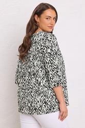 EVANS Plus Size Black Abstract Print Pleat Front Henley Top | Evans 2
