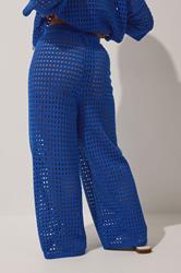 LIMITED COLLECTION Plus Size Cobalt Blue Crochet Wide Leg Trousers | Yours Clothing 4