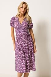 M&Co Berry Red Ditsy Floral Midi Wrap Dress | M&Co 3