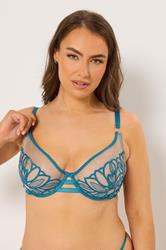PLAYFUL PROMISES Teal Blue Embroidered Underwired Bra 1