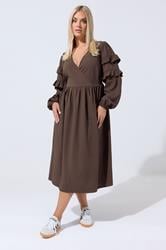 LIMITED COLLECTION Plus Size Brown Textured Ruffle Dress | Yours Clothing 1
