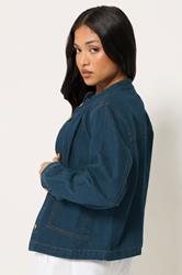 PixieGirl Petite Women's Indigo Blue Collarless Denim Jacket | PixieGirl 2