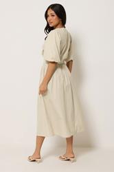 PixieGirl Petite Women's Natural Brown Striped Tea Maxi Dress | PixieGirl 2