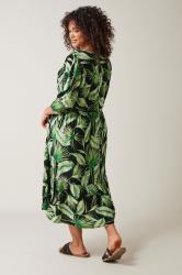 EVANS Plus Size Green Palm Print Tiered Midi Dress | Evans 2