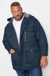 BadRhino Big & Tall Navy Blue Fleece Lined Hooded Coat | BadRhino 3