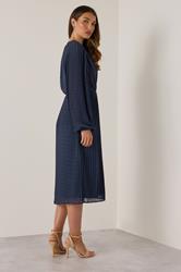 LTS Tall Navy Blue Chiffon Dobby Pleated Wrap Midi Dress | Long Tall Sally 2