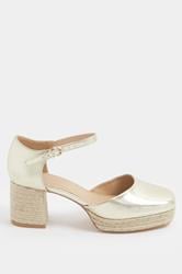 Gold Espadrille Platform Block Heels In Extra Wide EEE Fit | Yours Clothing 2