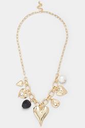 Gold Tone Statement Heart Charm Necklace | Yours Clothing 3