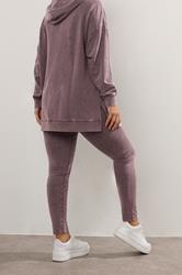 YOURS Plus Size Burgundy Red Acid Wash Leggings | Yours Clothing 2