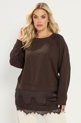 YOURS Plus Size Chocolate Brown Lace 2-In-1 Jumper | Yours Clothing 3