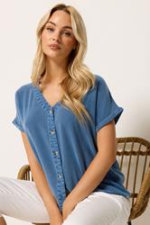 M&Co Denim Blue Button Front Blouse | M&Co 3