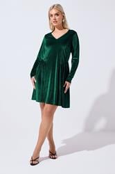 LIMITED COLLECTION Plus Size Forest Green Velvet Skater Dress | Yours Clothing 3