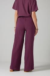 LTS Tall Dark Red Cotton Cheescloth Wide Leg Trousers | Long Tall Sally 2