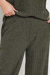 YOURS Plus Size Khaki Green Knitted Wide Leg Trousers | Yours Clothing 4