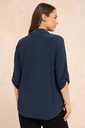 EVANS Plus Size Navy Blue Tab Sleeve Blouse | Evans  2