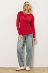 LTS Tall Women's Red Ribbed Boat Neck Top | Long Tall Sally 2