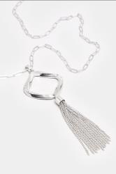 Silver Tone Knot Tassel Longline Necklace | Yours Clothing 2
