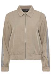 PixieGirl Petite Women's Beige Brown Striped Collar Bomber Jacket | PixieGirl 6