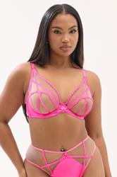 PLAYFUL PROMISES Pink Ramona Illusion Strap Underwired Bra | Yours Clothing 3