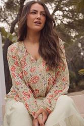EVANS Plus Size Natural Brown Floral Tie Neck Blouse | Evans 3